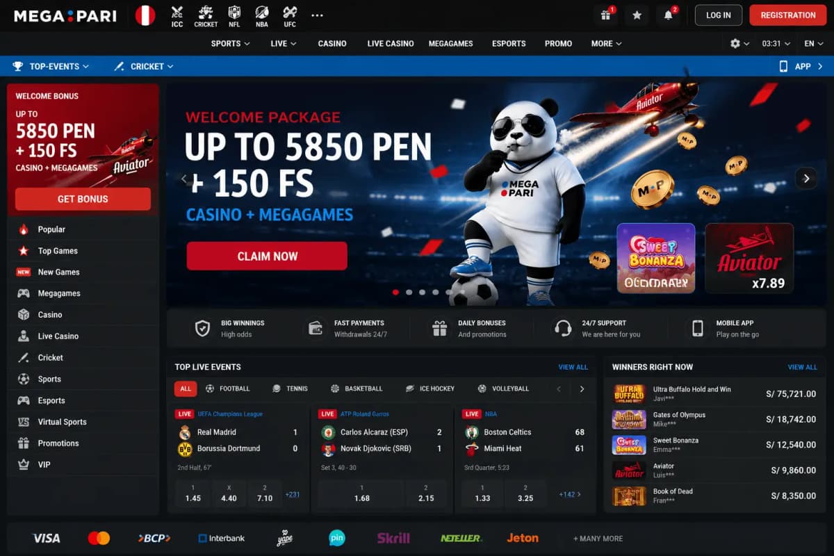 Logo de MegaPari, casino online disponible en Perú