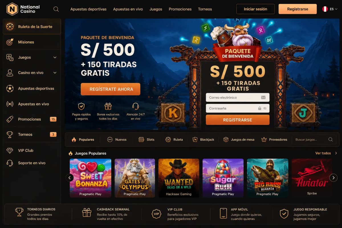 Logo de NationalCasino, casino online disponible en Perú