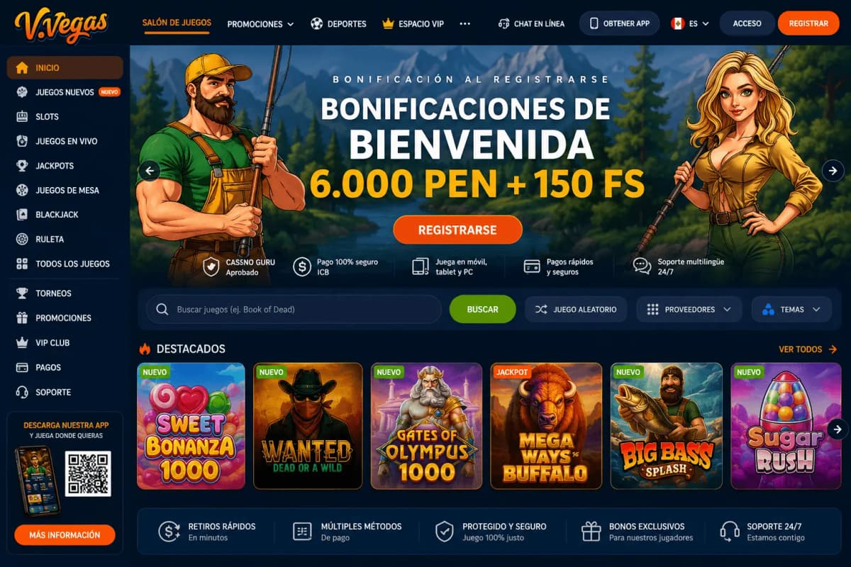 Logo de V.Vegas, casino online disponible en Perú